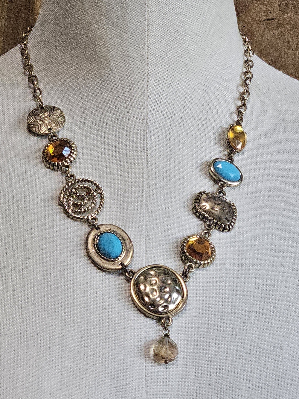 Monet Turquoise and Amber Mixed-Medal Necklace Vintage
